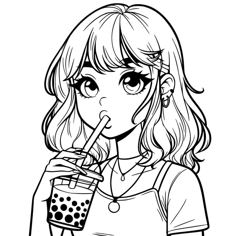 a realistic girl drinking boba tea