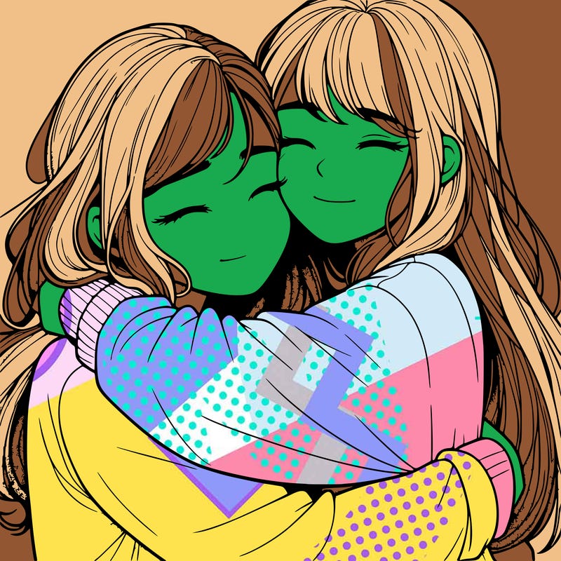 realistic two girls hugging
