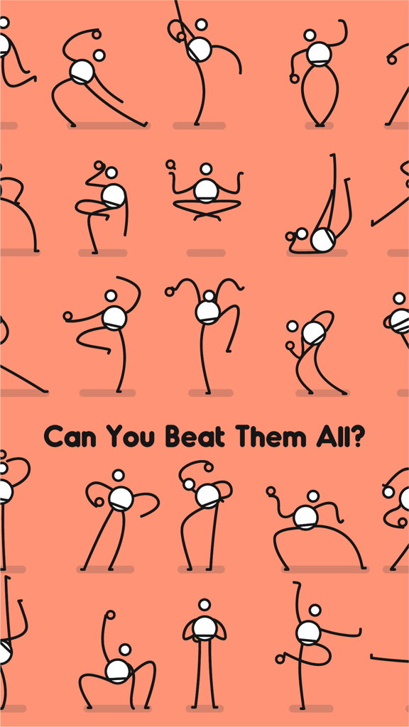 Uma coleção de rivais stickman minimalistas e engraçados com o texto de desafio 'Você Consegue Vencer Todos Eles?'