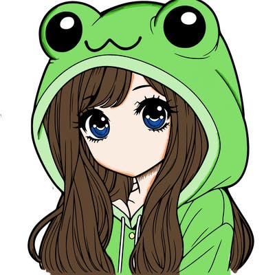 a pretty girl wearing a frog hoodie portrait with long hair
