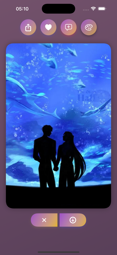 K-Pop DH Wallpapers fun - A silhouette of a couple holding hands in front of a blue underwater shark tank background on the app interface