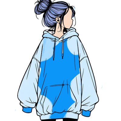 realistic girl with a oversized sweatshirt on and a bun