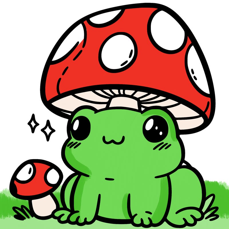 a cute frog with a mushroom hat