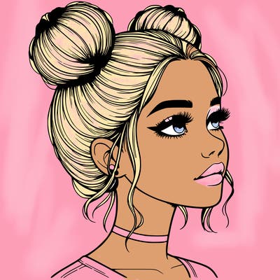 realistic girl with buns on the top of her head