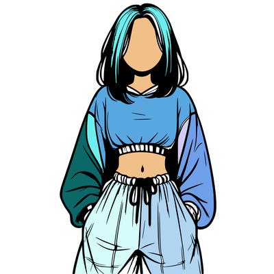 realistic girl faceless with baggy pants and a crop top