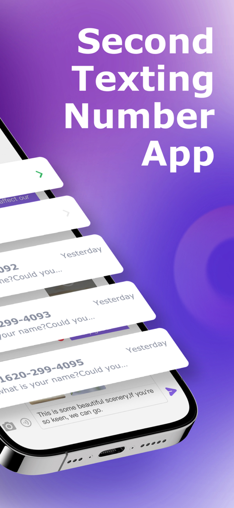 Text Number-Phone Text Message - Un telefono cellulare che mostra la casella di posta di un'app di messaggistica di un secondo numero di telefono per messaggistica privata