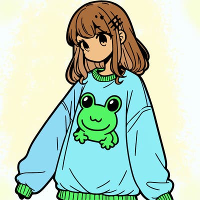 girl wearing frogging sweatshirt
