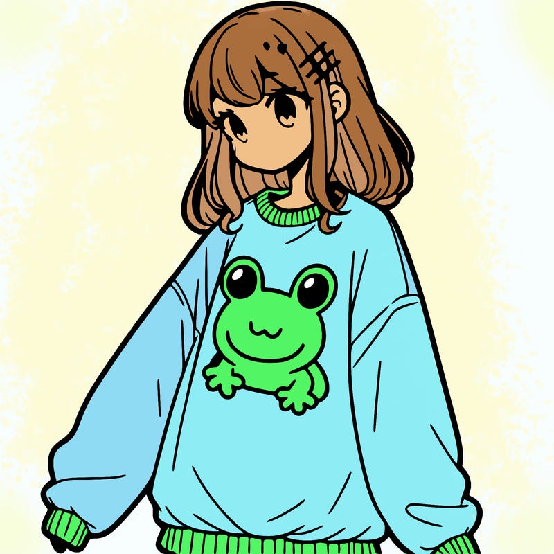 girl wearing frogging sweatshirt