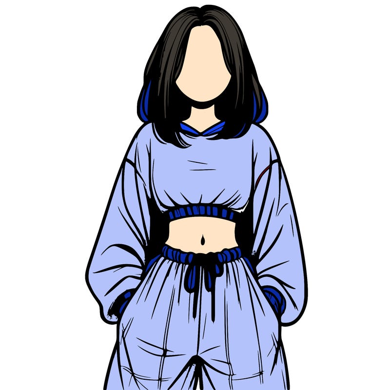 realistic girl faceless with baggy pants and a crop top