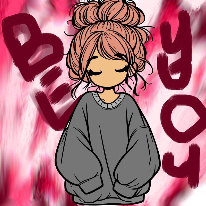 girl with baggy sweatshirt and messy bun