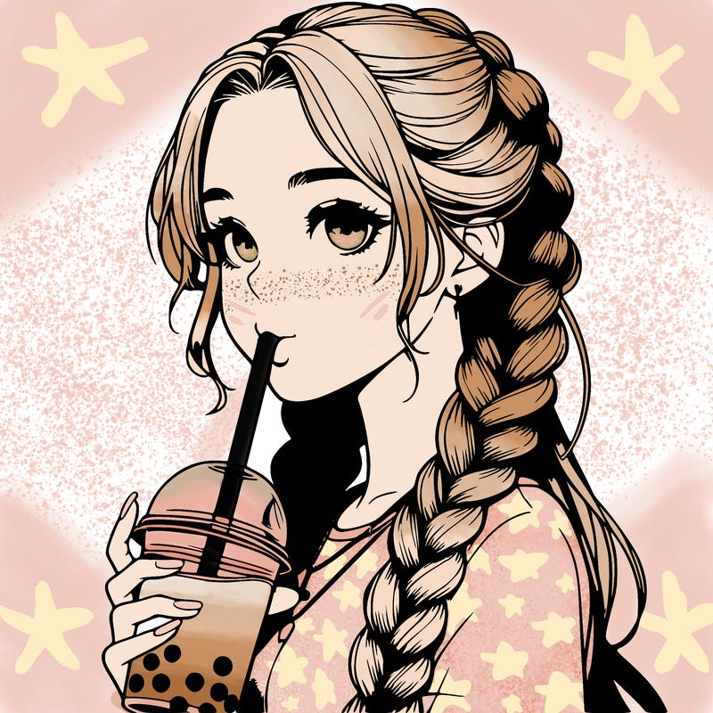 realistic girl with braided hair drinking boba