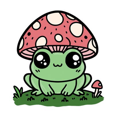 cute frog with mushroom hat