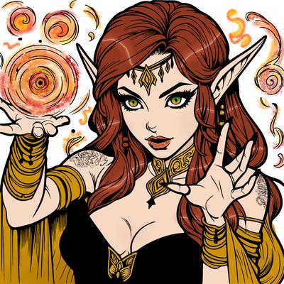 realistic scary beautiful elf sorceress casting spell