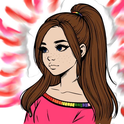 realistic girl with a high ponytail