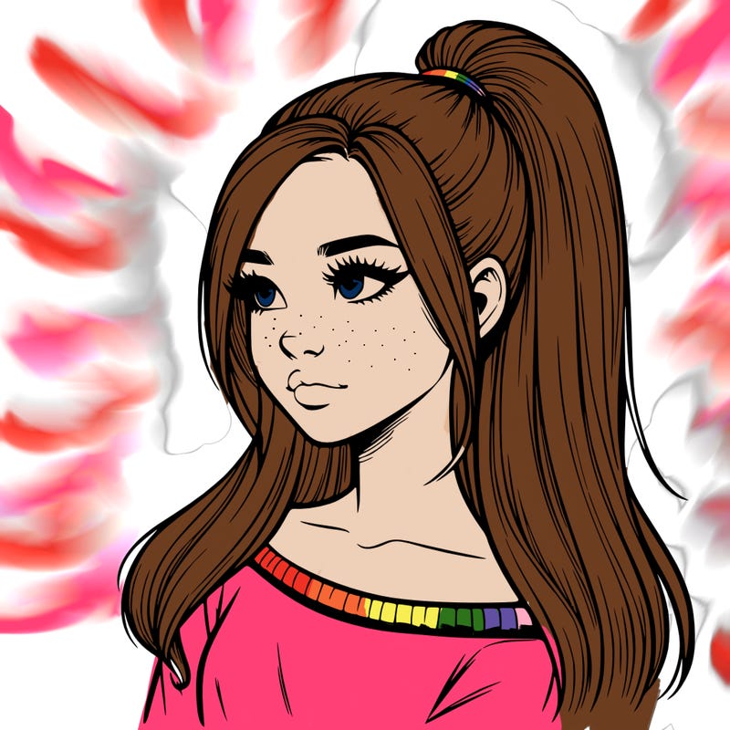 realistic girl with a high ponytail