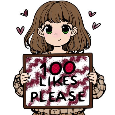 a girl holding a sign saying 100 likes please