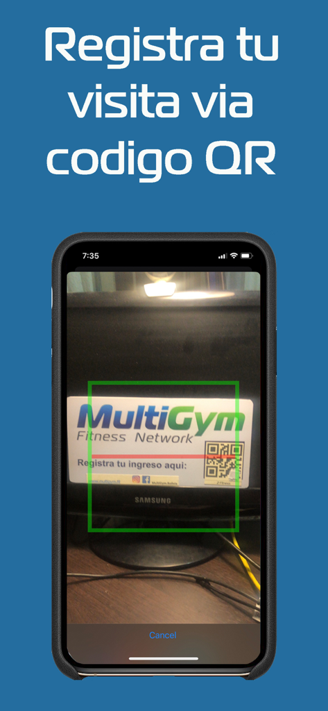 MultiGym - A smartphone scanning a QR code for quick gym entry through the MultiGym app.