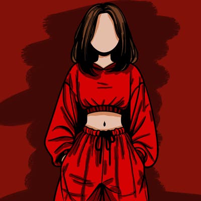 realistic girl faceless with baggy pants and a crop top