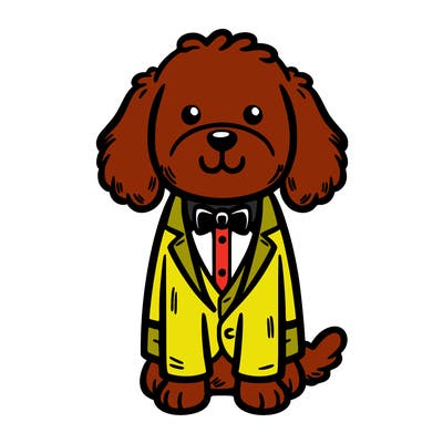 a golden doodle wearing a tuxedo