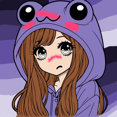 a pretty girl wearing a frog hoodie portrait with long hair