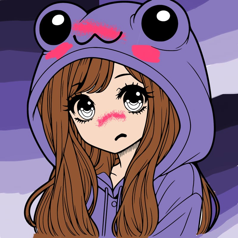 a pretty girl wearing a frog hoodie portrait with long hair