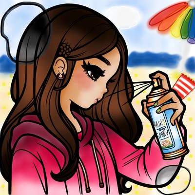 a realistic girl spray painting