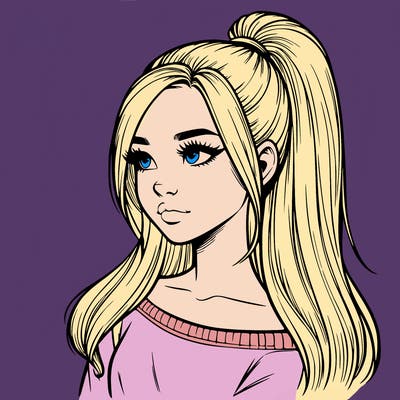 realistic girl with a high ponytail