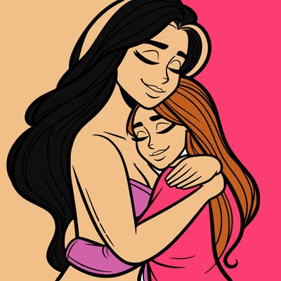 woman hugging another person