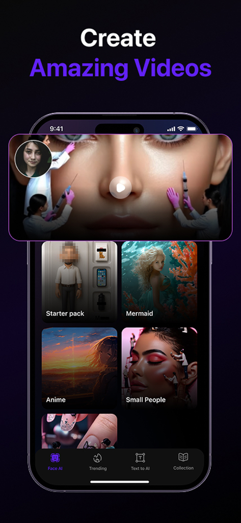 TrendY AI Video Maker - Dance - Interfaz de la aplicación TrendY AI Video Maker que muestra varios estilos de video creativos y efectos de IA para creadores de redes sociales