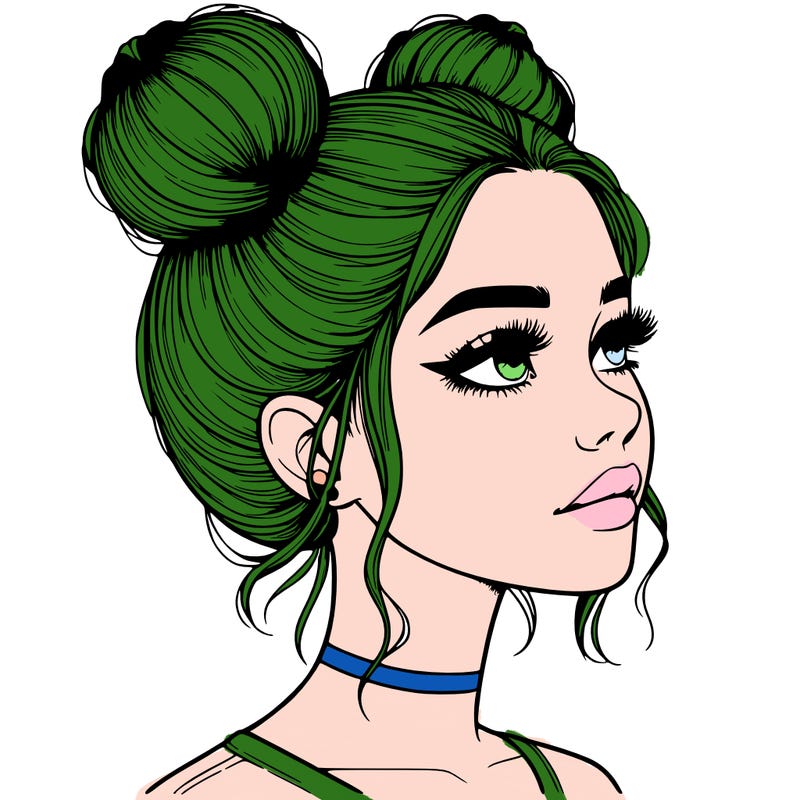 realistic girl with buns on the top of her head