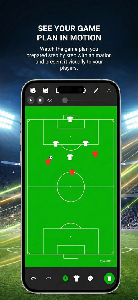 CoachPad Football Tactic Board - CoachPad mobile app showing animated football game plan on a digital tactical board