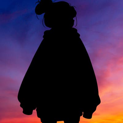 realistic girl with a oversized sweatshirt on and a bun