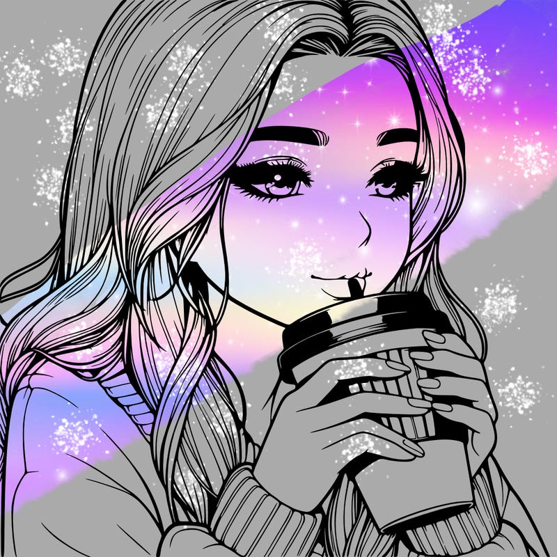 realistic girl drinking coffee