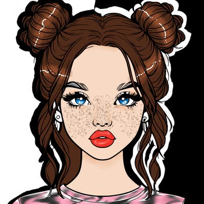 realistic girl with two buns in hair and lips