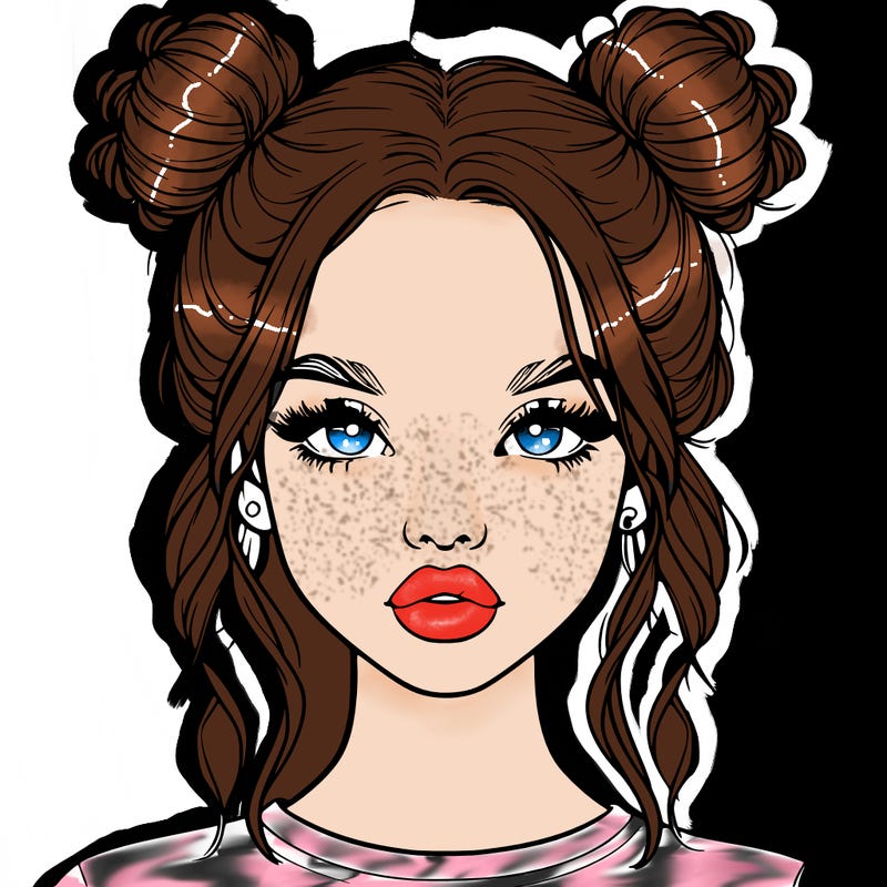 realistic girl with two buns in hair and lips