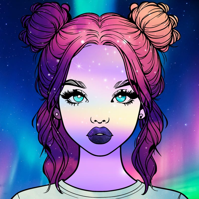 realistic girl with two buns in hair and lips