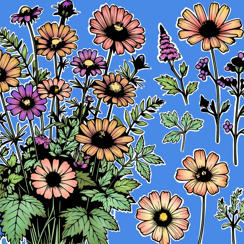 beautiful wild flowers realistic