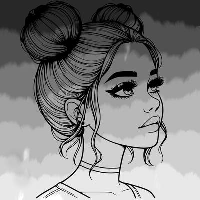 realistic girl with buns on the top of her head
