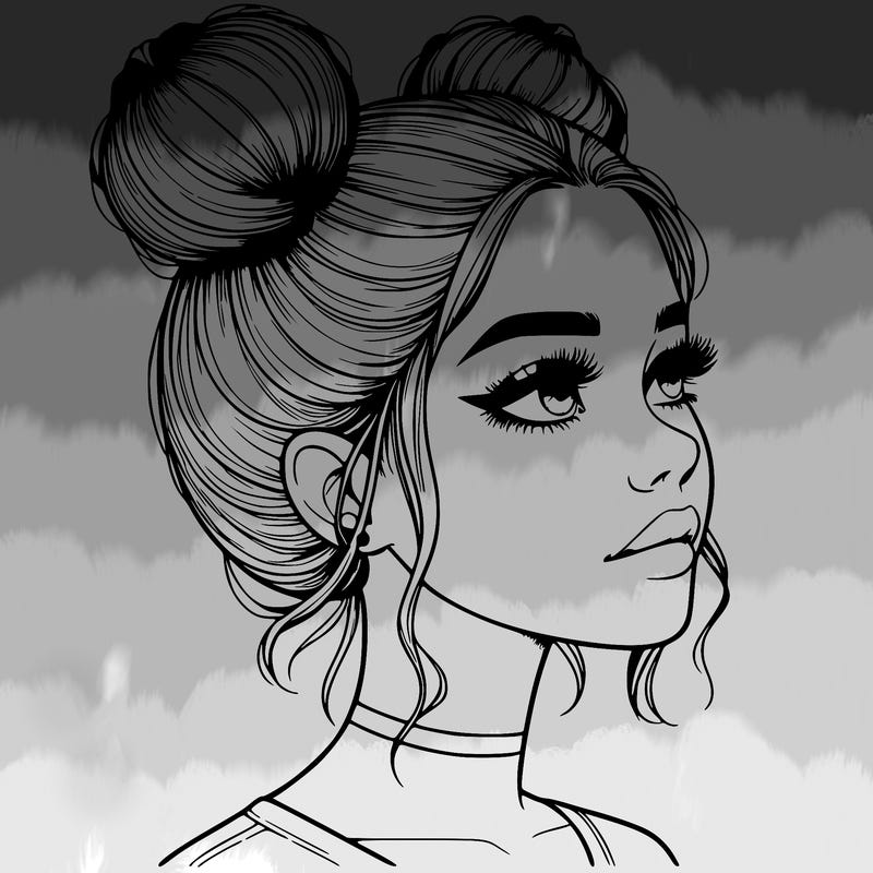 realistic girl with buns on the top of her head