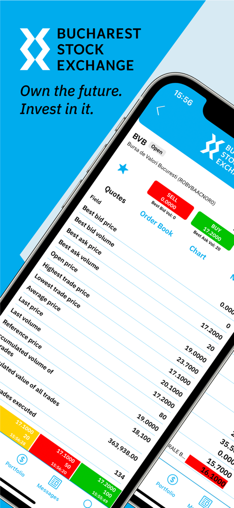 Écran détaillé des cotations boursières et des données de marché sur l'application mobile BVB Trading
