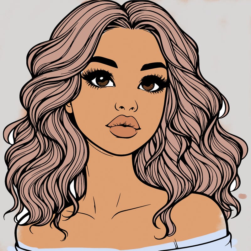 realistic girl with wavy hair and lips