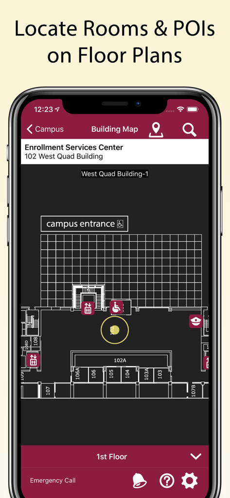 BC Navigator - BC Navigator app displaying a detailed indoor floor plan and building map for Brooklyn College