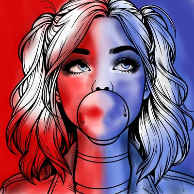 realististic girl blowing bubble -gum
