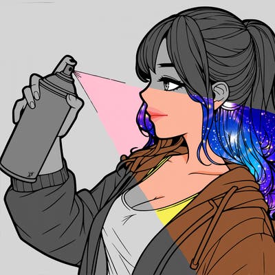 a realistic girl spray, painting