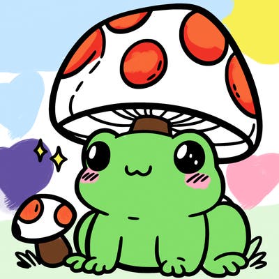 a cute frog with a mushroom hat