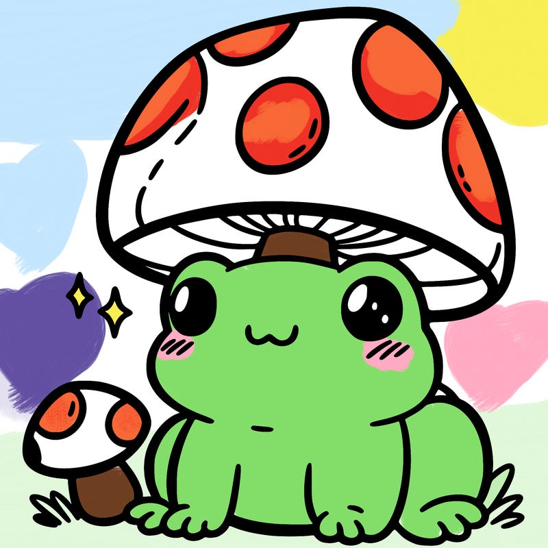 a cute frog with a mushroom hat