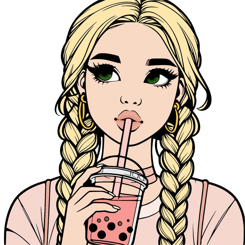 realistic girl with braided hair drinking boba