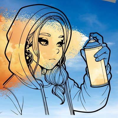 a realistic girl, spray painting