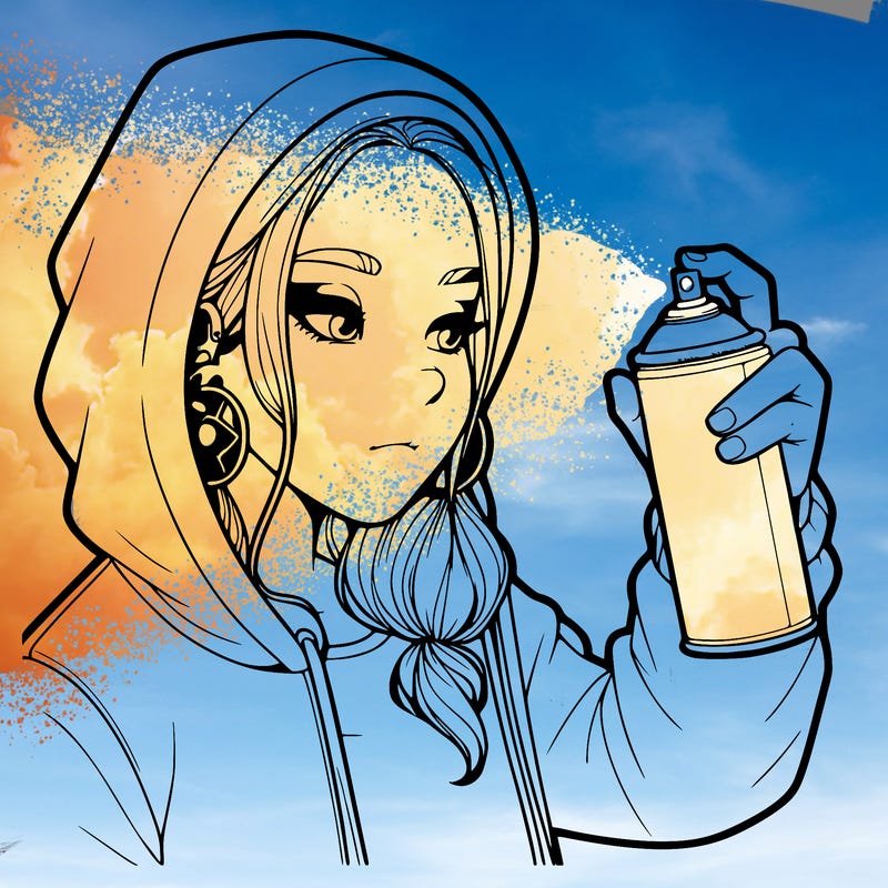 a realistic girl, spray painting