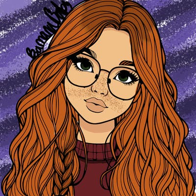girl with long hair and freckles and glasses realistic